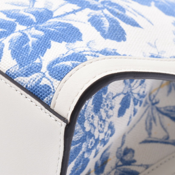 Gucci Herbarium Flower White Blue Canvas Calf Tote Bag - Picture 6 of 9